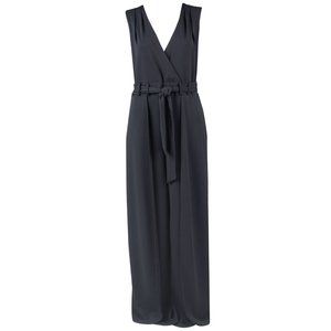 Shelby & Palmer Split-Leg Sleeveless Belted Surplice Jumpsuit Black Size 8